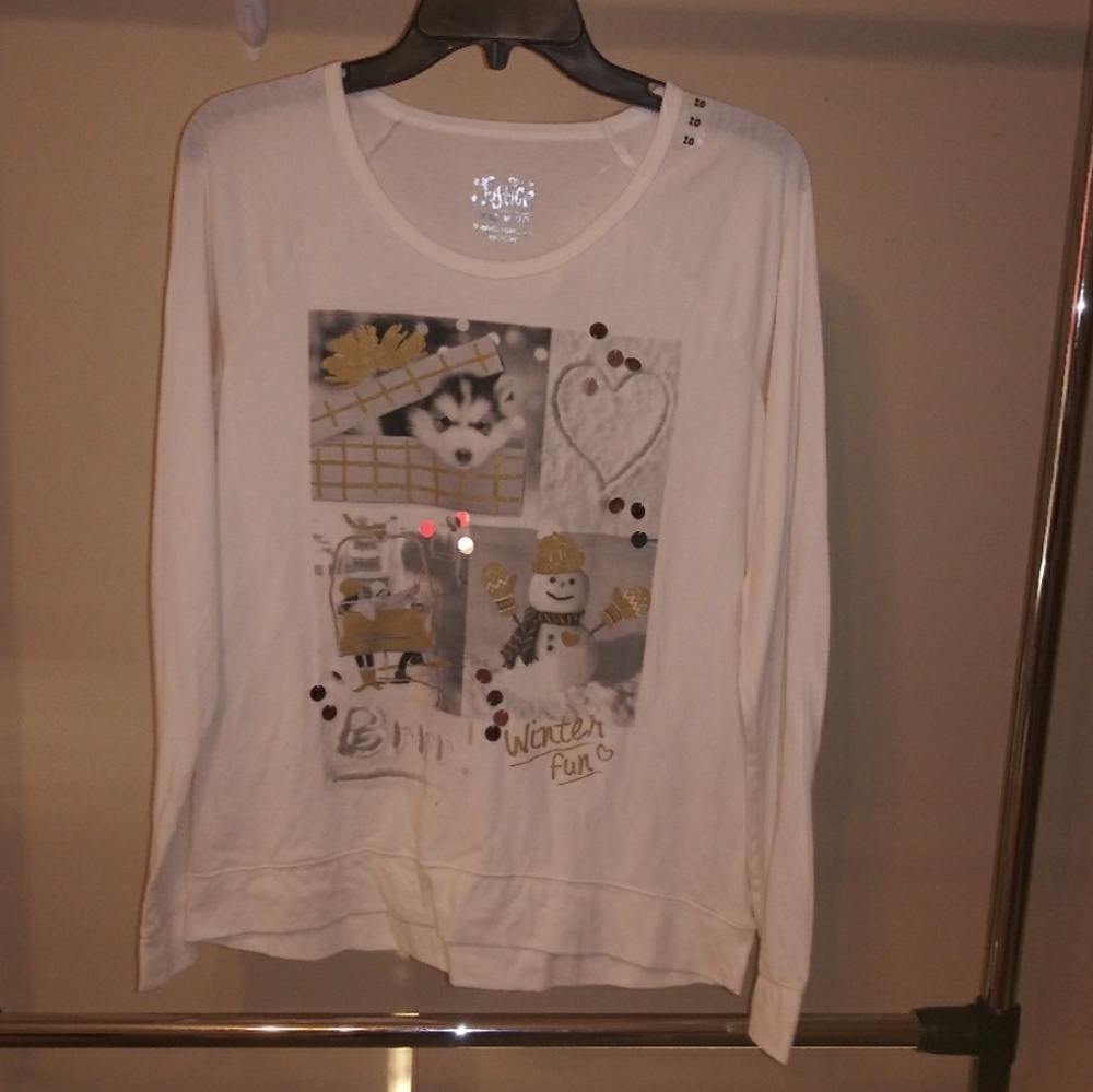 Justice winter white shirt with sequin accents